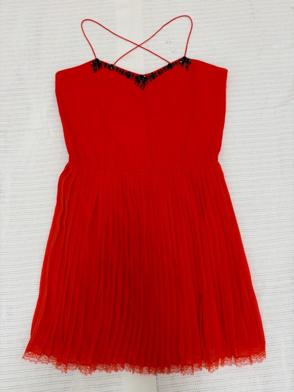 Victoria Secret Orange Pleated Spaghetti Strap Dress with Beaded Accent.   L/G